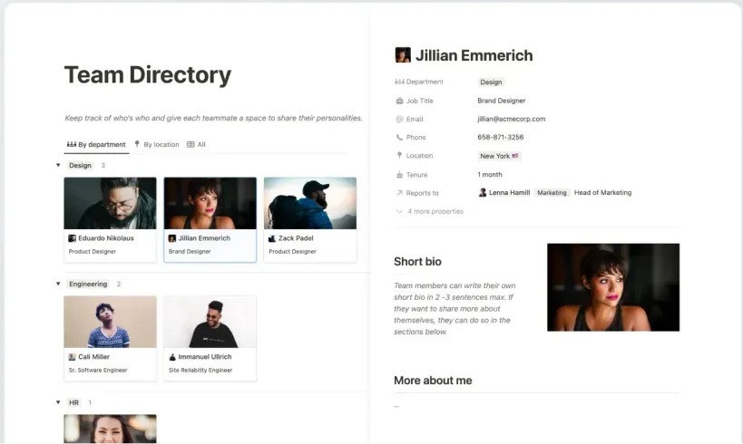 Exemple de template Notion : page de profil et portfolio